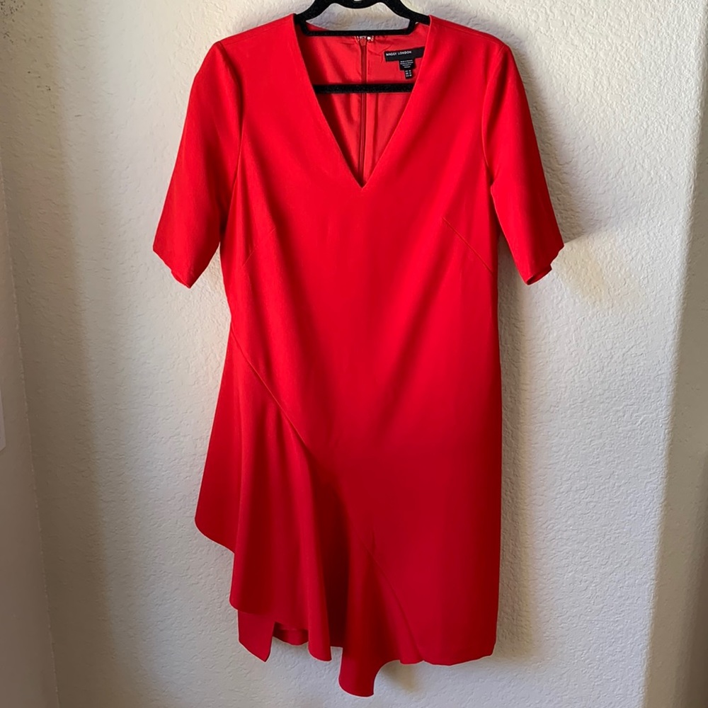 Maggy London Asymmetrical Red Dress,  Size 10 EUC